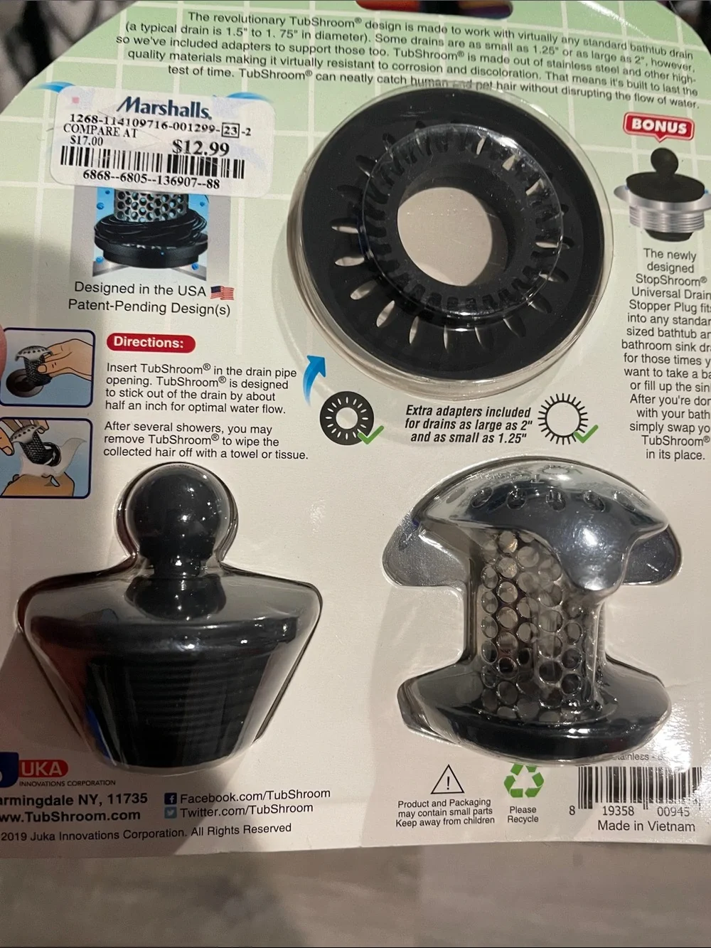 TubShroom Ultra Platinum Bundle Bathtub Strainer & Stopper - Silver and Black